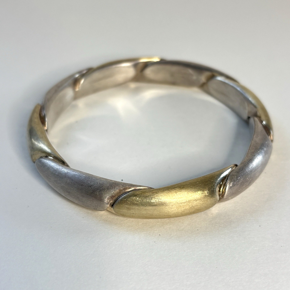 Vtg Bracelet Bangle 925 sterling silver twist two tone Size 8"